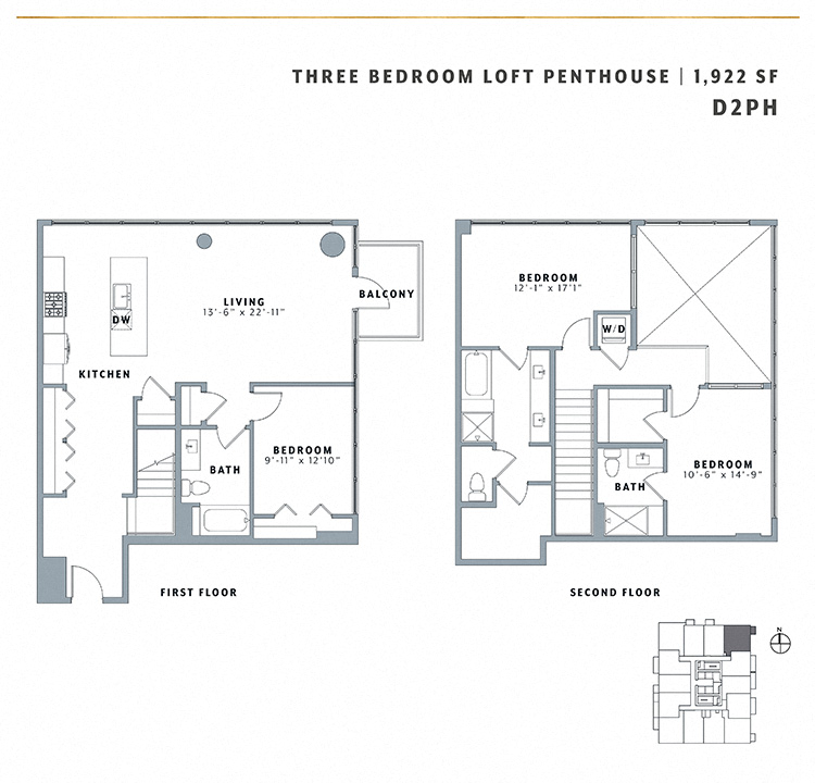 Floor plan for 3 beds, 2.5 baths, 1922 sqft